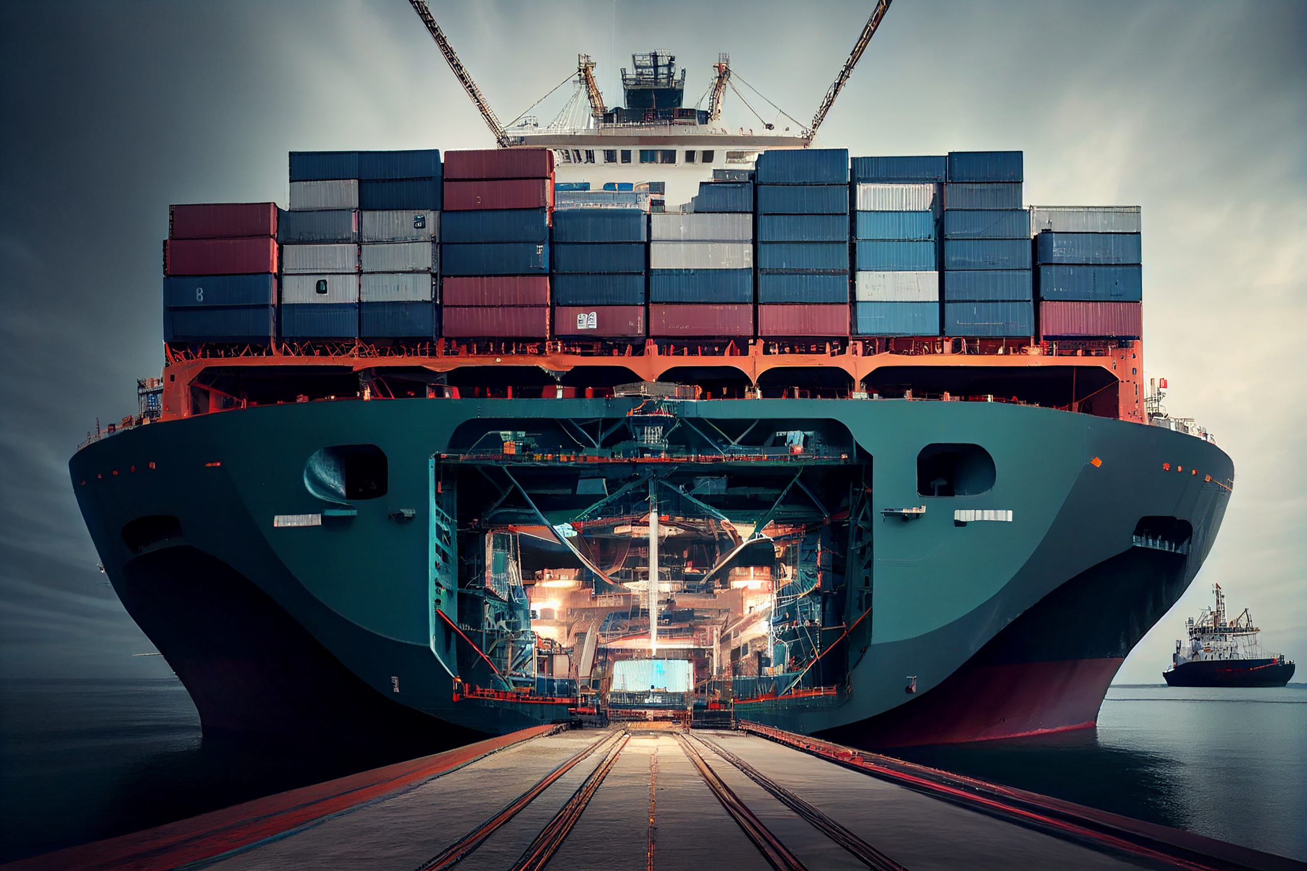 large cargo ship with containers in the port ,generative AI